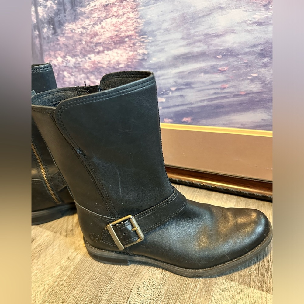 Timberland leather moto biker chelsea with buckle boot